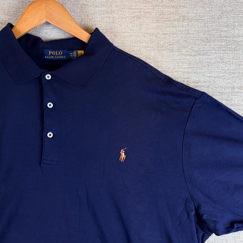 Polo Ralph Lauren Soft Cotton Polo Shirt Mens 2XLT Tall Navy EUC Preppy Classic